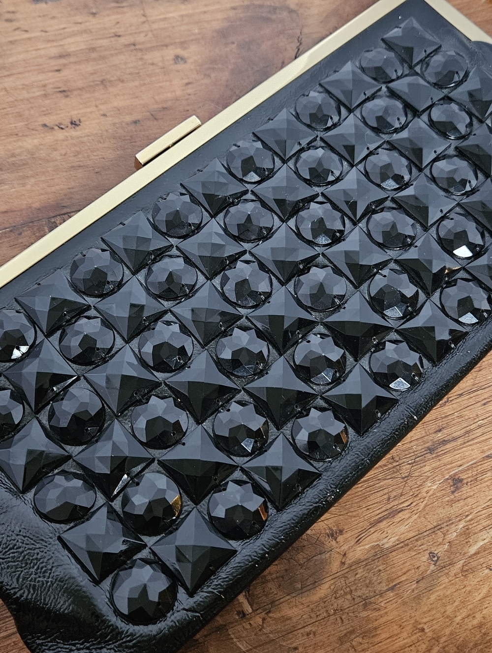 Vintage Hobo International Black Patent Beaded Jeweled Clutch Bag